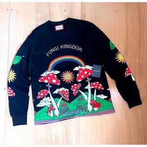 NWT CHNGE "Fungi Kingdom" Graphic Long Sleeve Shirt Mens XL Crew Neck Black